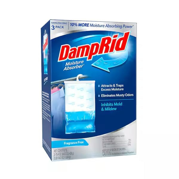DampRid Hanging Moisture Absorber Bags (3-Pack) – Fragrance Free – 15.4 oz. per Bag