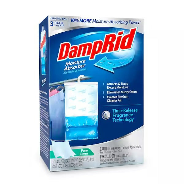 DampRid Hanging Moisture Absorber Bags (3-Pack) – Pure Linen – 15.4 oz. per Bag
