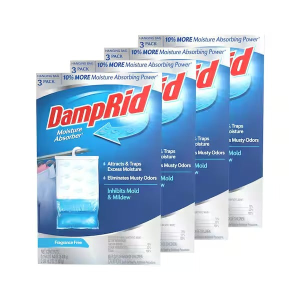 DampRid Fragrance Free Hanging Moisture Absorber Bags (12-Pack Case) – 15.4 oz. per Bag