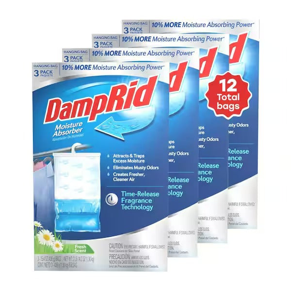 DampRid Fresh Scent Hanging Moisture Absorber Bags (12-Pack Case) – 15.4 oz. per Bag